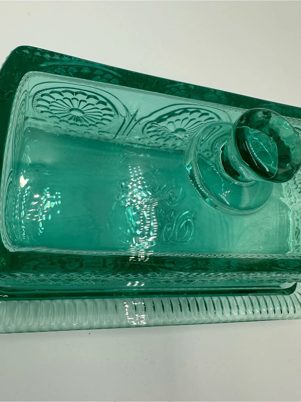 The Pioneer Woman Adeline Teal Embossed Glass Covered Butter Keeper Dish